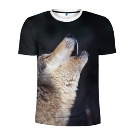 Мужская футболка 3D спортивная с принтом Вой серого волка в Петрозаводске, 100% полиэстер с улучшенными характеристиками | приталенный силуэт, круглая горловина, широкие плечи, сужается к линии бедра | серый