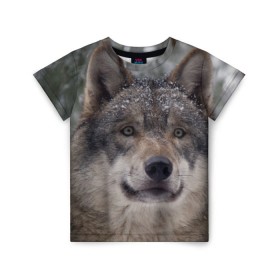 Детская футболка 3D с принтом Серый волк в Петрозаводске, 100% гипоаллергенный полиэфир | прямой крой, круглый вырез горловины, длина до линии бедер, чуть спущенное плечо, ткань немного тянется | бирюк | волк | волчара | волчица | волчок | глаза | животное | животные | зверь | зеленые | койот | лес | млекопитающее | природа | санитар леса | серый | уши | фауна | хищник | черный | шакал