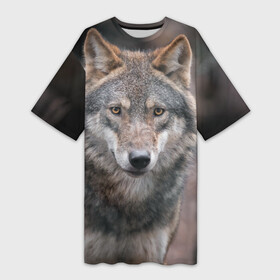 Платье-футболка 3D с принтом Волк   санитар леса в Петрозаводске,  |  | серый