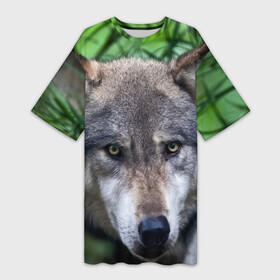 Платье-футболка 3D с принтом Хищник в Петрозаводске,  |  | аука | бирюк | волк | волчара | волчица | волчок | глаза | животное | животные | зверь | зеленые | койот | лес | млекопитающее | природа | санитар леса | серый | уши | фауна | хищник | черный | шакал