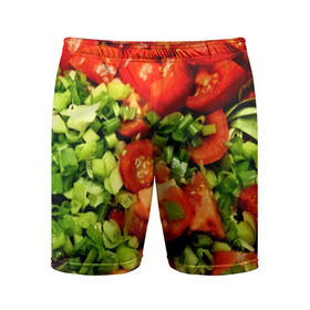 Мужские шорты 3D спортивные с принтом Салатик в Петрозаводске,  |  | зеленый | красный | нарезка | овощи | яркий