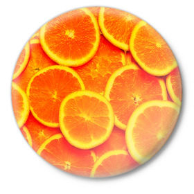 Значок с принтом Сочные апельсины в Петрозаводске,  металл | круглая форма, металлическая застежка в виде булавки | апельсин | летние | сочные | цитрус | яркие