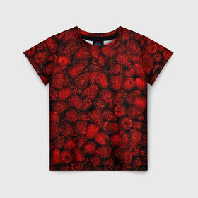 Детская футболка 3D с принтом Малинки в Петрозаводске, 100% гипоаллергенный полиэфир | прямой крой, круглый вырез горловины, длина до линии бедер, чуть спущенное плечо, ткань немного тянется | Тематика изображения на принте: малиновый | паттерн | темный | ягоды