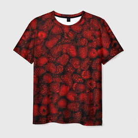 Мужская футболка 3D с принтом Малинки в Петрозаводске, 100% полиэфир | прямой крой, круглый вырез горловины, длина до линии бедер | Тематика изображения на принте: малиновый | паттерн | темный | ягоды