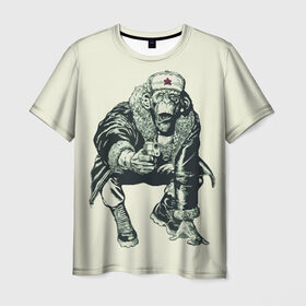 Мужская футболка 3D с принтом Обезьяна с пистолетом в Петрозаводске, 100% полиэфир | прямой крой, круглый вырез горловины, длина до линии бедер | звезда | пистолет | шапка | шимпанзе