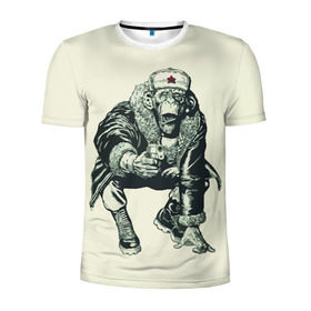 Мужская футболка 3D спортивная с принтом Обезьяна с пистолетом в Петрозаводске, 100% полиэстер с улучшенными характеристиками | приталенный силуэт, круглая горловина, широкие плечи, сужается к линии бедра | звезда | пистолет | шапка | шимпанзе
