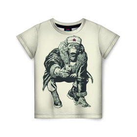 Детская футболка 3D с принтом Обезьяна с пистолетом в Петрозаводске, 100% гипоаллергенный полиэфир | прямой крой, круглый вырез горловины, длина до линии бедер, чуть спущенное плечо, ткань немного тянется | звезда | пистолет | шапка | шимпанзе