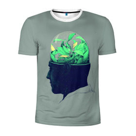 Мужская футболка 3D спортивная с принтом Голова горшок в Петрозаводске, 100% полиэстер с улучшенными характеристиками | приталенный силуэт, круглая горловина, широкие плечи, сужается к линии бедра | голова | горшок | колба | стекло | цветок | человек