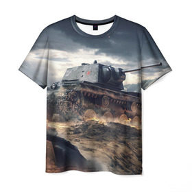 Мужская футболка 3D с принтом Танк в Петрозаводске, 100% полиэфир | прямой крой, круглый вырез горловины, длина до линии бедер | 9 мая | день победы | оружие | советский танк | танк | танковые войска