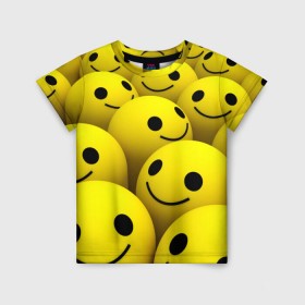 Детская футболка 3D с принтом Счастливые смайлики в Петрозаводске, 100% гипоаллергенный полиэфир | прямой крой, круглый вырез горловины, длина до линии бедер, чуть спущенное плечо, ткань немного тянется | no problems | smile | без проблем | весёлый | довольный | оптимизм | позитив | позитивный | радость | смайлики | смех | счастливый | счастье | улыбаться | улыбка | хорошее настроение