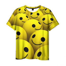 Мужская футболка 3D с принтом Счастливые смайлики в Петрозаводске, 100% полиэфир | прямой крой, круглый вырез горловины, длина до линии бедер | Тематика изображения на принте: no problems | smile | без проблем | весёлый | довольный | оптимизм | позитив | позитивный | радость | смайлики | смех | счастливый | счастье | улыбаться | улыбка | хорошее настроение