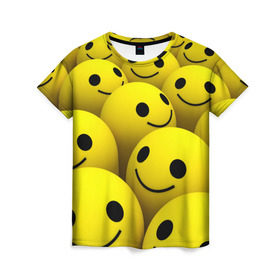 Женская футболка 3D с принтом Счастливые смайлики в Петрозаводске, 100% полиэфир ( синтетическое хлопкоподобное полотно) | прямой крой, круглый вырез горловины, длина до линии бедер | no problems | smile | без проблем | весёлый | довольный | оптимизм | позитив | позитивный | радость | смайлики | смех | счастливый | счастье | улыбаться | улыбка | хорошее настроение