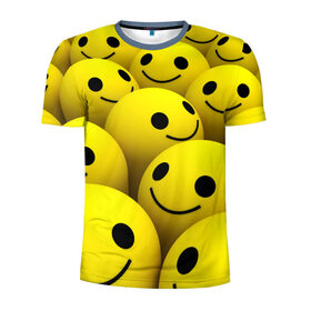 Мужская футболка 3D спортивная с принтом Счастливые смайлики в Петрозаводске, 100% полиэстер с улучшенными характеристиками | приталенный силуэт, круглая горловина, широкие плечи, сужается к линии бедра | Тематика изображения на принте: no problems | smile | без проблем | весёлый | довольный | оптимизм | позитив | позитивный | радость | смайлики | смех | счастливый | счастье | улыбаться | улыбка | хорошее настроение