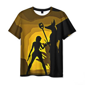 Мужская футболка 3D с принтом Tomb Raider в Петрозаводске, 100% полиэфир | прямой крой, круглый вырез горловины, длина до линии бедер | желтый | лара крофт | черный