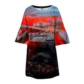 Детское платье 3D с принтом Tank в Петрозаводске, 100% полиэстер | прямой силуэт, чуть расширенный к низу. Круглая горловина, на рукавах — воланы | 3d | 9 мая | война | огонь | победа | танк | танкист | техника