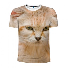 Мужская футболка 3D спортивная с принтом Рыжий кот в Петрозаводске, 100% полиэстер с улучшенными характеристиками | приталенный силуэт, круглая горловина, широкие плечи, сужается к линии бедра | Тематика изображения на принте: грустный | добрый | животное | киса | киска кися | кот | котенок | котэ | кошка | красивый | лапа | лапка | ласковый | милый | моська | мурлыка | прикольный | смешной | унылый | усатый | шерсть