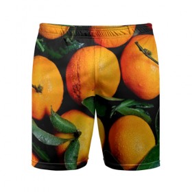 Мужские шорты 3D спортивные с принтом Мандаринчики в Петрозаводске,  |  | Тематика изображения на принте: зелень | оранжевый | цитрус | яркий