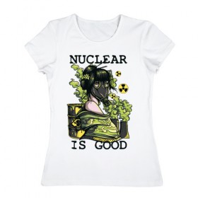 Женская футболка хлопок с принтом Атом в Петрозаводске, 100% хлопок | прямой крой, круглый вырез горловины, длина до линии бедер, слегка спущенное плечо | 