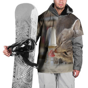 Накидка на куртку 3D с принтом Кот пьющий воду из под крана в Петрозаводске, 100% полиэстер |  | Тематика изображения на принте: 