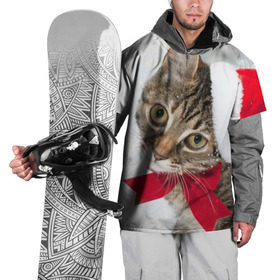 Накидка на куртку 3D с принтом Новогодний кот в колпаке в Петрозаводске, 100% полиэстер |  | грустный | добрый | животное | киса | киска кися | кот | котенок | котэ | кошка | красивый | лапа | лапка | ласковый | милый | моська | мурлыка | прикольный | смешной | унылый | усатый | шерсть