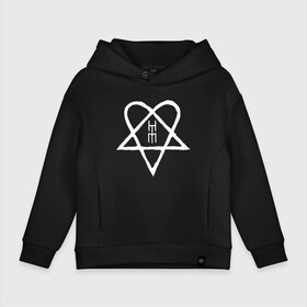 Детское худи Oversize хлопок с принтом HIM. Heartagram (белая) в Петрозаводске, френч-терри — 70% хлопок, 30% полиэстер. Мягкий теплый начес внутри —100% хлопок | боковые карманы, эластичные манжеты и нижняя кромка, капюшон на магнитной кнопке | heartagram | him | love metal | ville valo | вилле вало | хим