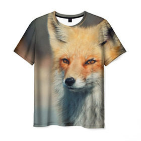 Мужская футболка 3D с принтом Лисица в Петрозаводске, 100% полиэфир | прямой крой, круглый вырез горловины, длина до линии бедер | Тематика изображения на принте: fox | животное | зверь | красивая | лес | лис | лиса | лисенок | лисица | лисичка | мех | патрикеевна | песец | плутовка | прикольная | природа | рыжая | рыжий цвет | сказка | хвост | хитрая | хищник