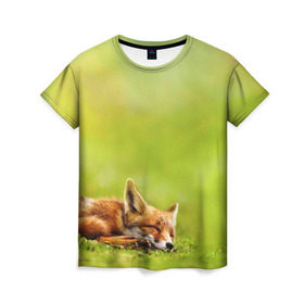 Женская футболка 3D с принтом Лисичка спит в Петрозаводске, 100% полиэфир ( синтетическое хлопкоподобное полотно) | прямой крой, круглый вырез горловины, длина до линии бедер | fox | животное | зверь | красивая | лес | лис | лиса | лисенок | лисица | лисичка | мех | патрикеевна | песец | плутовка | прикольная | природа | рыжая | рыжий цвет | сказка | хвост | хитрая | хищник