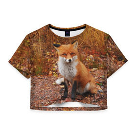 Женская футболка 3D укороченная с принтом Лиса в Петрозаводске, 100% полиэстер | круглая горловина, длина футболки до линии талии, рукава с отворотами | fox | животное | зверь | красивая | лес | лис | лиса | лисенок | лисица | лисичка | мех | патрикеевна | песец | плутовка | прикольная | природа | рыжая | рыжий цвет | сказка | хвост | хитрая | хищник