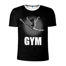 Мужская футболка 3D спортивная с принтом Gym в Петрозаводске, 100% полиэстер с улучшенными характеристиками | приталенный силуэт, круглая горловина, широкие плечи, сужается к линии бедра | girl | jump | sport | sportswoman | гимнастика | девушка | прыжок | спорт | спортсменка | фитнес