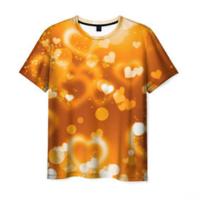 Мужская футболка 3D с принтом Сердечки в золоте в Петрозаводске, 100% полиэфир | прямой крой, круглый вырез горловины, длина до линии бедер | Тематика изображения на принте: желтый | золотое | сердечки | яркий