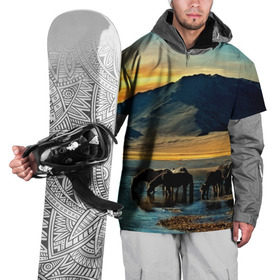 Накидка на куртку 3D с принтом Лошади в Петрозаводске, 100% полиэстер |  | 3d | берег | вода | горы | животное | закат | лошади | небо | прикольные | природа | река | солнце | яркие