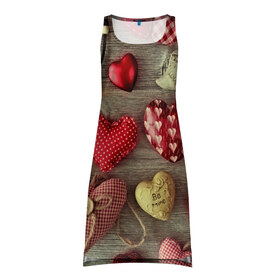Платье-майка 3D с принтом Плюшевые сердечки в Петрозаводске, 100% полиэстер | полуприлегающий силуэт, широкие бретели, круглый вырез горловины, удлиненный подол сзади. | 3d | абстракция | день святого валентина | игрушки | любовь | много | плюшевые | праздник | прикольные | разные | сердечки | цветные | яркие