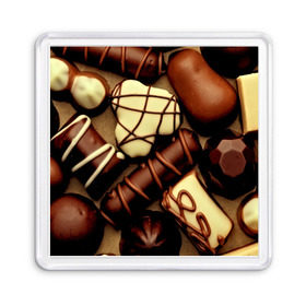 Магнит 55*55 с принтом Сладкие конфетки в Петрозаводске, Пластик | Размер: 65*65 мм; Размер печати: 55*55 мм | Тематика изображения на принте: 3d | десерт | еда | конфеты | много | пища | разные | сладкое | темный | фигуры | фон | форма | шоколад | яркие
