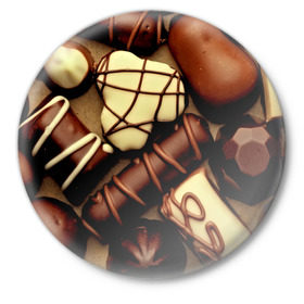 Значок с принтом Сладкие конфетки в Петрозаводске,  металл | круглая форма, металлическая застежка в виде булавки | 3d | десерт | еда | конфеты | много | пища | разные | сладкое | темный | фигуры | фон | форма | шоколад | яркие