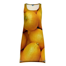 Платье-майка 3D с принтом Лимончики в Петрозаводске, 100% полиэстер | полуприлегающий силуэт, широкие бретели, круглый вырез горловины, удлиненный подол сзади. | 3d | витамин | еда | желтый | лето | лимон | много | пища | прикольные | сочные | фрукты | цитрус | яркие