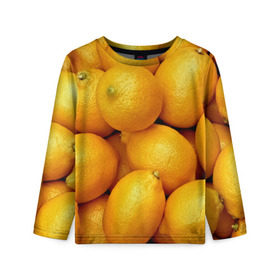 Детский лонгслив 3D с принтом Лимончики в Петрозаводске, 100% полиэстер | длинные рукава, круглый вырез горловины, полуприлегающий силуэт
 | Тематика изображения на принте: 3d | витамин | еда | желтый | лето | лимон | много | пища | прикольные | сочные | фрукты | цитрус | яркие