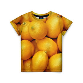 Детская футболка 3D с принтом Лимончики в Петрозаводске, 100% гипоаллергенный полиэфир | прямой крой, круглый вырез горловины, длина до линии бедер, чуть спущенное плечо, ткань немного тянется | 3d | витамин | еда | желтый | лето | лимон | много | пища | прикольные | сочные | фрукты | цитрус | яркие