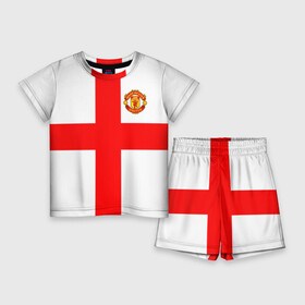 Детский костюм с шортами 3D с принтом Manchester united в Петрозаводске,  |  | 3d | 3д | fc | manchester united | mu | англия | британия | игра | канониры | красные дьяволы | лондон | манчестер | мю | флаг | флаг британии | футбол | эмблема