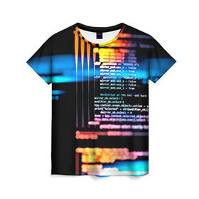Женская футболка 3D с принтом Programming в Петрозаводске, 100% полиэфир ( синтетическое хлопкоподобное полотно) | прямой крой, круглый вырез горловины, длина до линии бедер | 3d | codding | coding | computer | programing | админам | информатика | программа | программистам | программный код