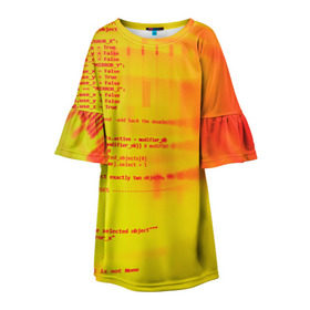 Детское платье 3D с принтом Компьютерный код в Петрозаводске, 100% полиэстер | прямой силуэт, чуть расширенный к низу. Круглая горловина, на рукавах — воланы | желтый | кибер | код | оранжевый | прога