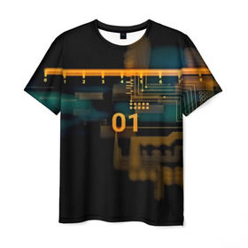 Мужская футболка 3D с принтом hi-tech в Петрозаводске, 100% полиэфир | прямой крой, круглый вырез горловины, длина до линии бедер | кибер | схема | темный | хай тек