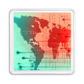 Магнит 55*55 с принтом Цифровой мир в Петрозаводске, Пластик | Размер: 65*65 мм; Размер печати: 55*55 мм | зеленый | карта | кибер | красный