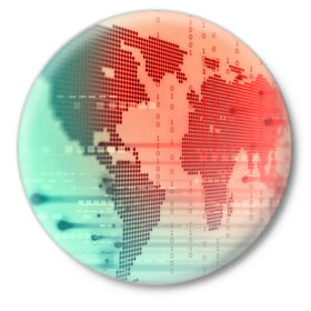 Значок с принтом Цифровой мир в Петрозаводске,  металл | круглая форма, металлическая застежка в виде булавки | зеленый | карта | кибер | красный