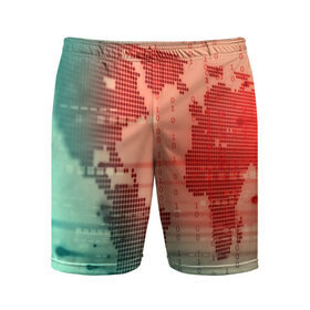 Мужские шорты 3D спортивные с принтом Цифровой мир в Петрозаводске,  |  | зеленый | карта | кибер | красный