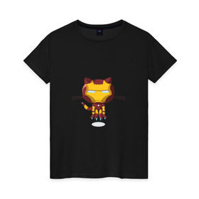 Женская футболка хлопок с принтом ironcat в Петрозаводске, 100% хлопок | прямой крой, круглый вырез горловины, длина до линии бедер, слегка спущенное плечо | cat | github | ironcat | ironman