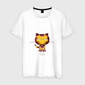 Мужская футболка хлопок с принтом ironcat в Петрозаводске, 100% хлопок | прямой крой, круглый вырез горловины, длина до линии бедер, слегка спущенное плечо. | cat | github | ironcat | ironman