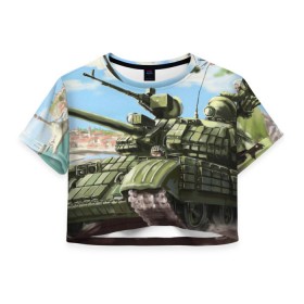 Женская футболка 3D укороченная с принтом Защитники в Петрозаводске, 100% полиэстер | круглая горловина, длина футболки до линии талии, рукава с отворотами | немецкий | русские | танки