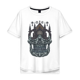 Мужская футболка хлопок Oversize с принтом Королевский череп в Петрозаводске, 100% хлопок | свободный крой, круглый ворот, “спинка” длиннее передней части | зомби | король | монстр | скелет | собор | череп