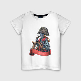 Детская футболка хлопок с принтом Пират в Петрозаводске, 100% хлопок | круглый вырез горловины, полуприлегающий силуэт, длина до линии бедер | Тематика изображения на принте: воробей | джек | пират | скелет | череп