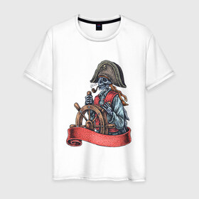 Мужская футболка хлопок с принтом Пират в Петрозаводске, 100% хлопок | прямой крой, круглый вырез горловины, длина до линии бедер, слегка спущенное плечо. | воробей | джек | пират | скелет | череп